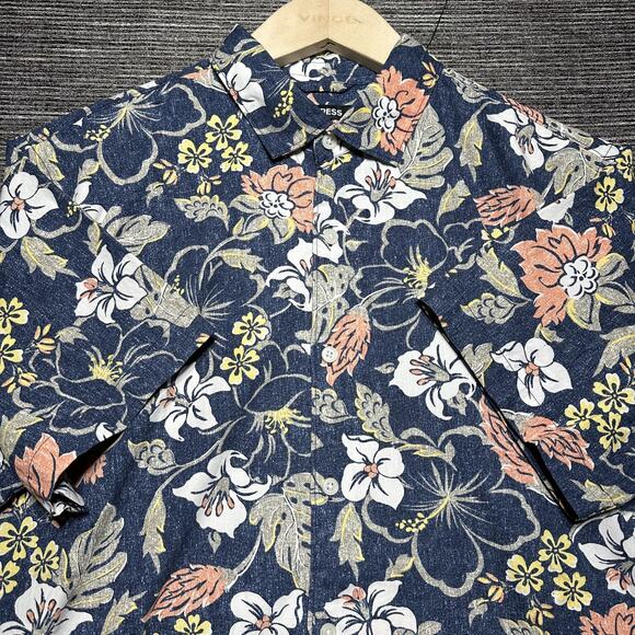 Express Shirt Men's Large Blue Floral Short Sleeve Button Up - Picture 1 of 13